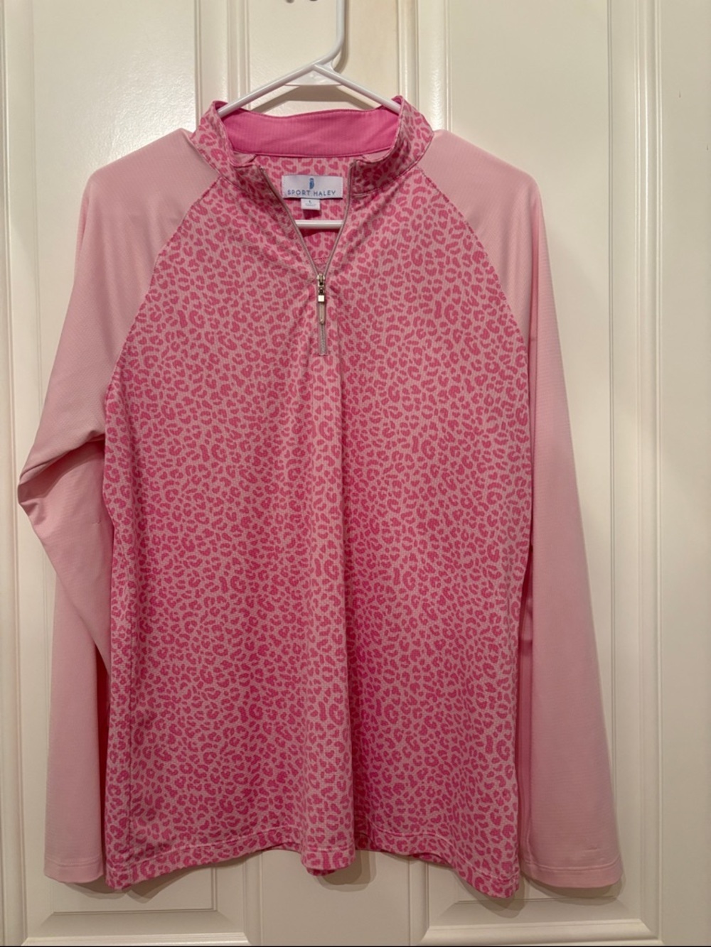 Sport Haley Pink Cheetah Print Half Zip Long Sleeve Pullover L